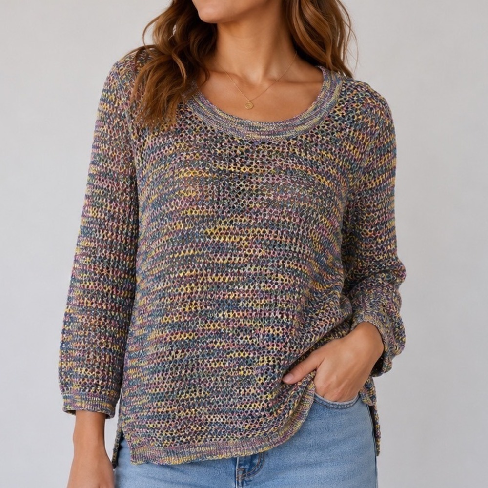 Christopher & Banks Petite M Marled Open Knit Sweater PM Multicolor Lightweight